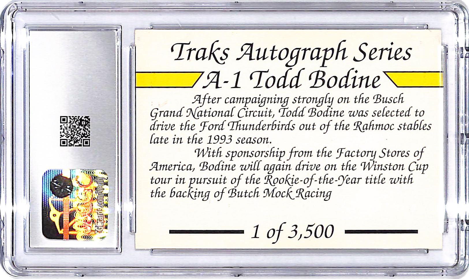 1994 Traks Todd Bodline Auto Autograph CGC 9.5