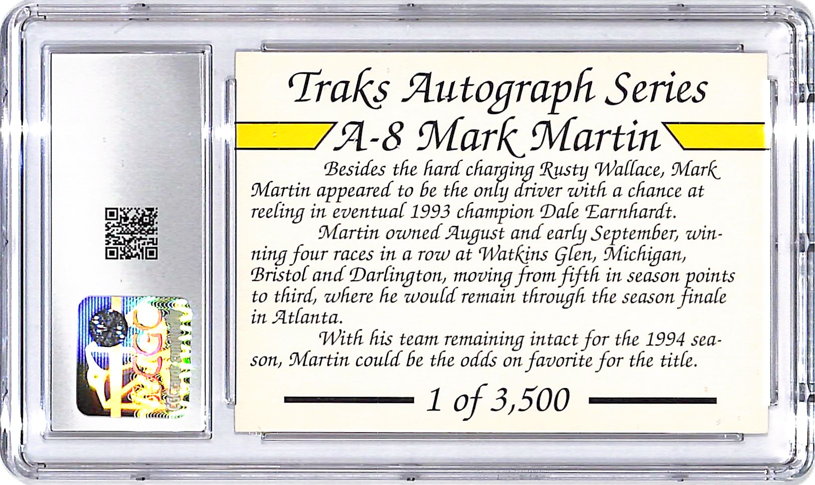 1994 Traks Mark Martin Auto Autograph CGC 9.5