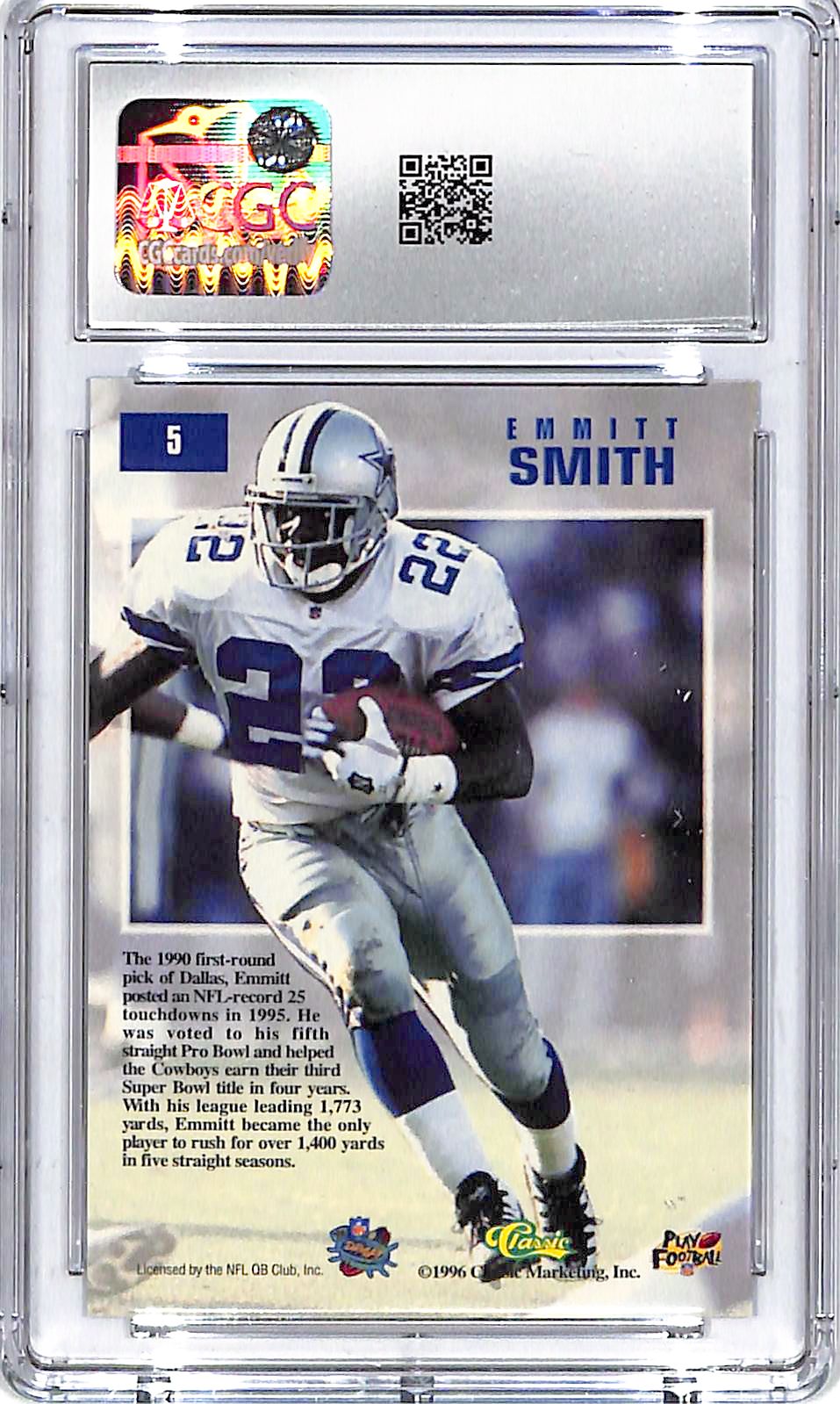 1996 Classic NFL Draft Day Emmitt Smith #5 CGC 10 Cowboys