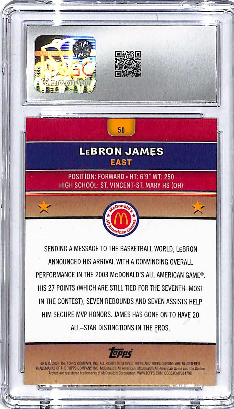 2024 Topps Chrome McDonalds All American Lebron James #50 CGC 10