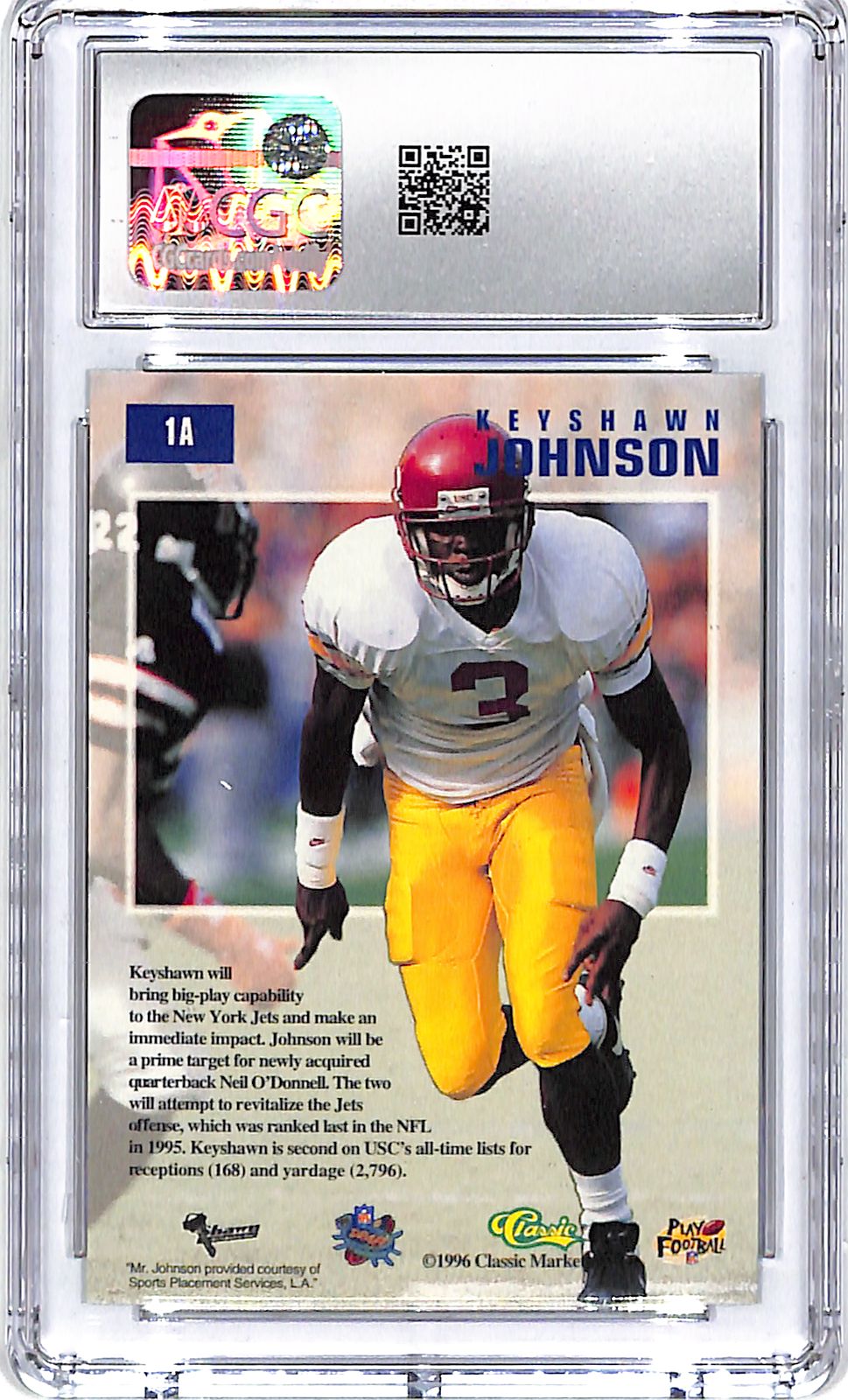 1996 Classic NFL Draft Day Keyshawn Johnson New York Jets Rookie RC CGC 10
