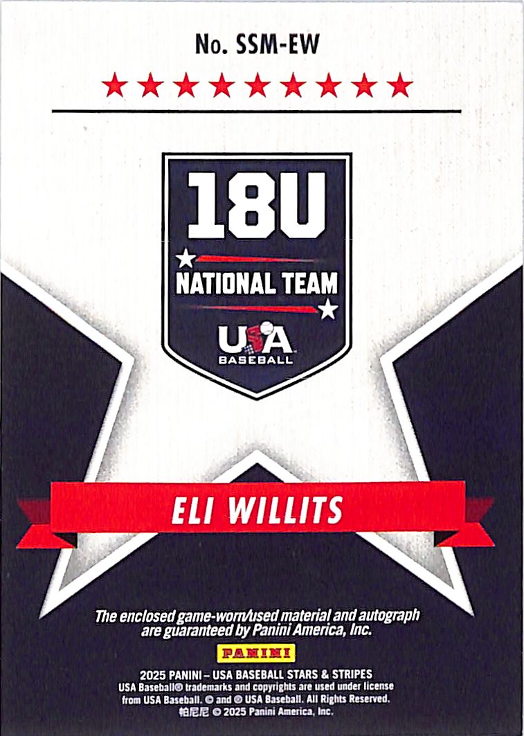 2025 USA Stars and Stripes Eli Willits Auto Autograph Rookie RC Patch