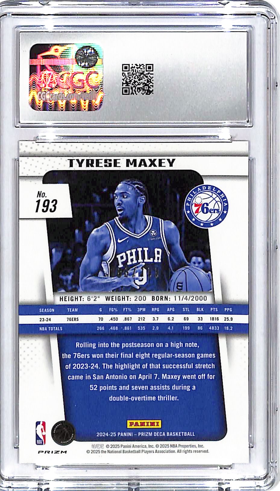 2024-25 Prizm Deca Tyrese Maxi Red /199 CGC 10 76ers