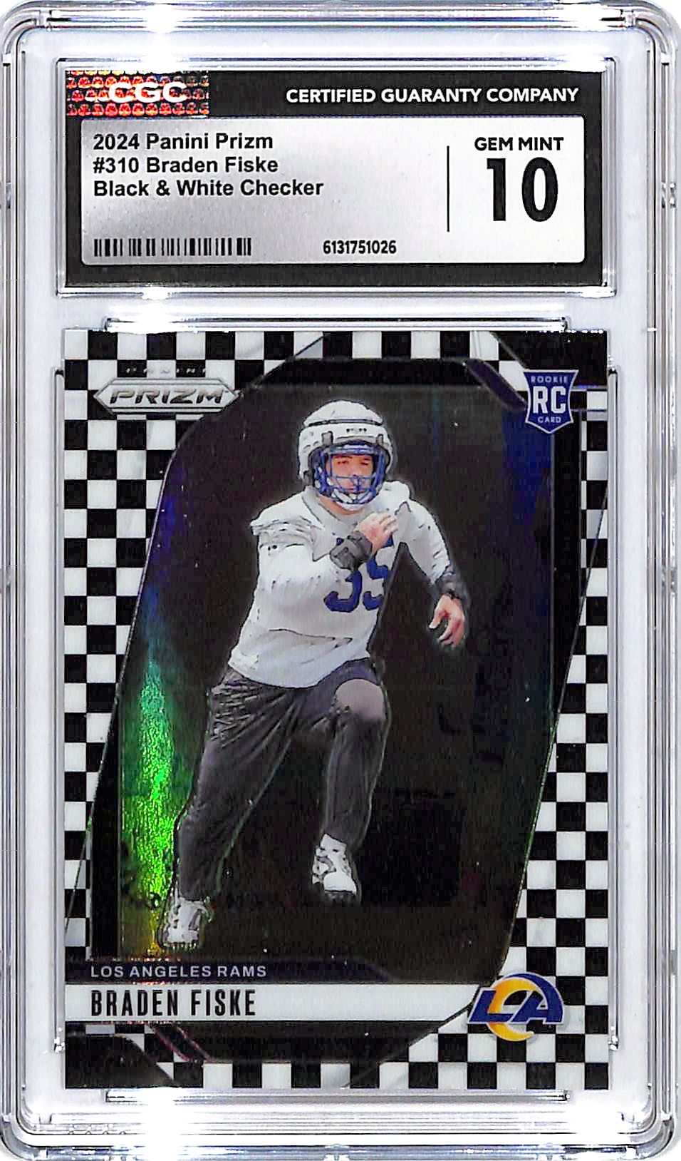 2024 Prizm Braden Fiske Rookie RC Black White Checker CGC 10 Rams