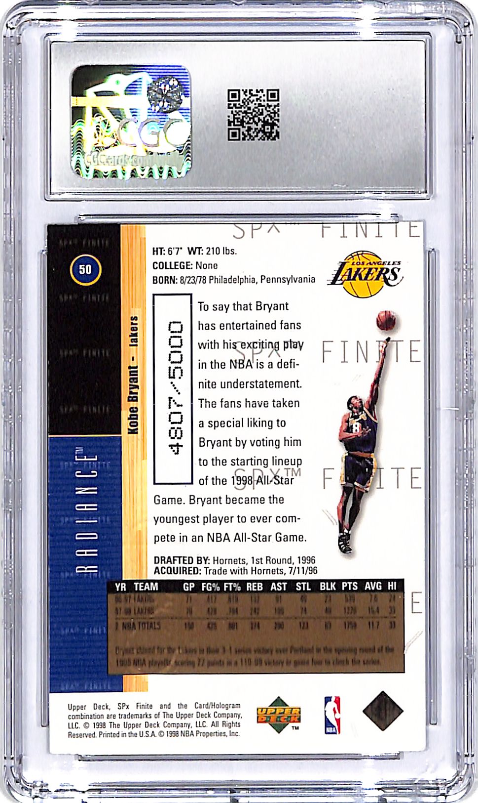 1998-99 SPx Finite Kobe Bryant Radiance #50 CGC 8 /5000