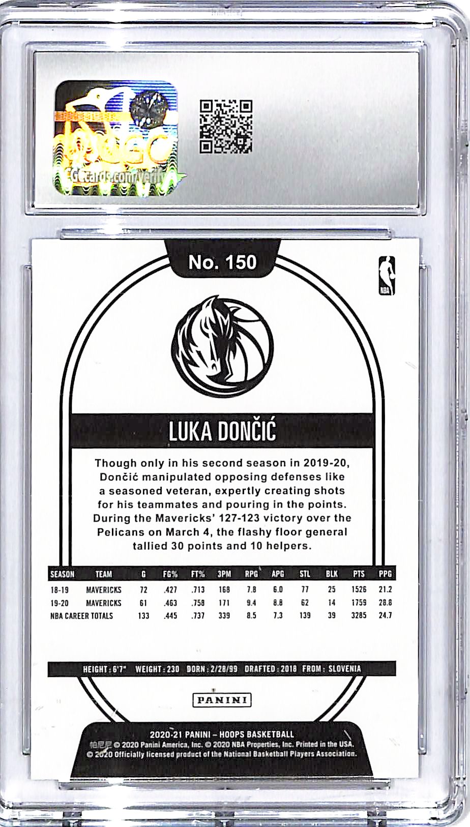 2020-21 Hoops Luka Doncic Hyper Blue #150 CGC 10 Mavericks