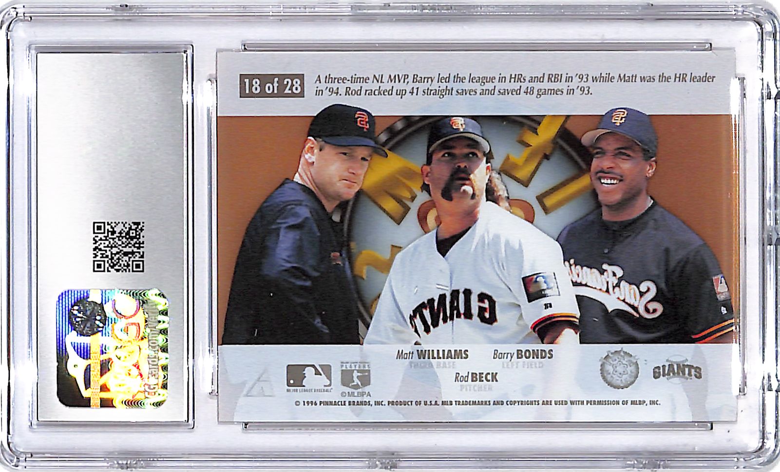 1996 Select Barry Bonds Beck Williams Team Nucleus #18 CGC 9.5 Giants