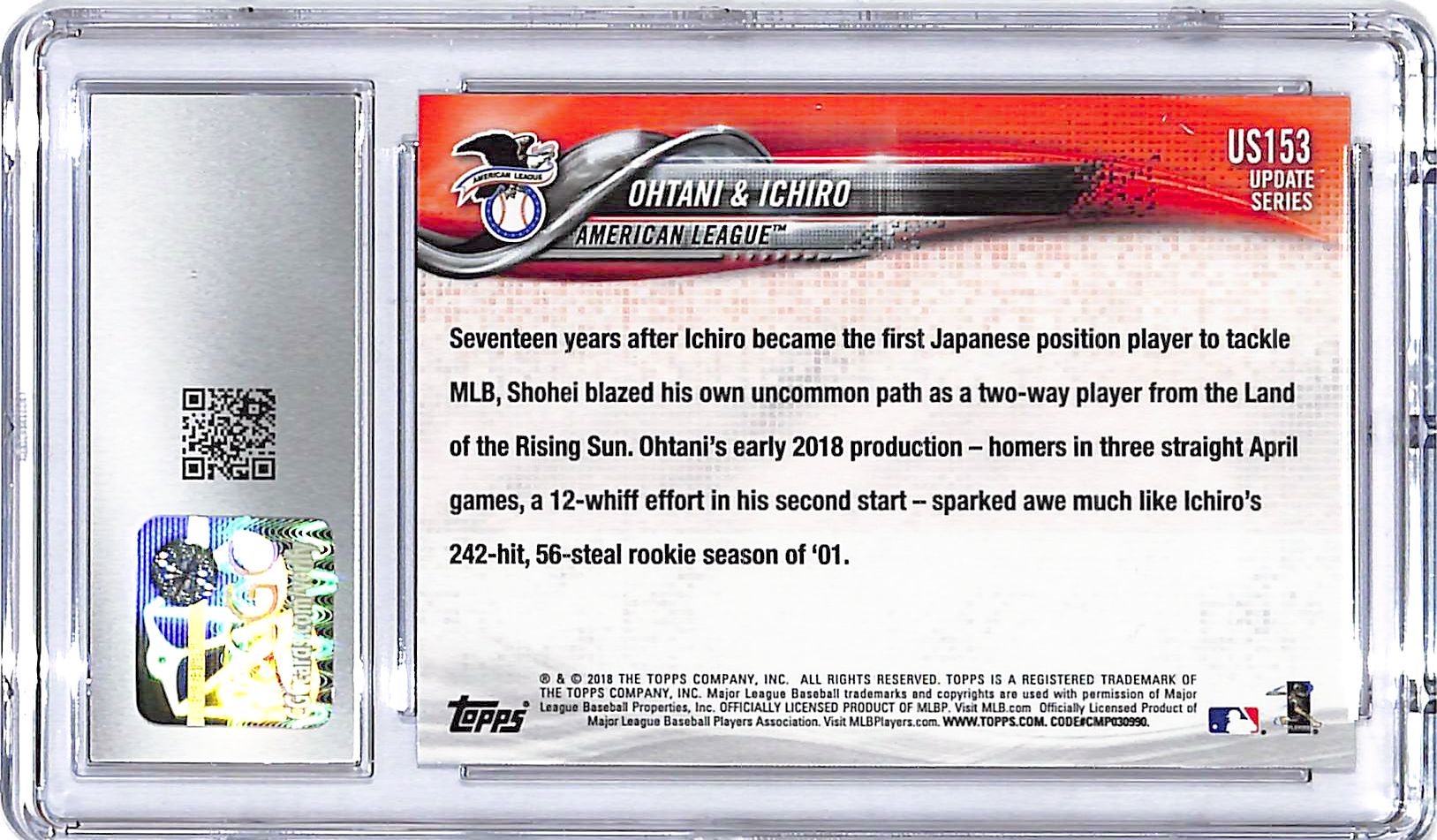 2018 Topps Update Shohei Ohtani Ichiro Japan's Finest US153 CGC 10