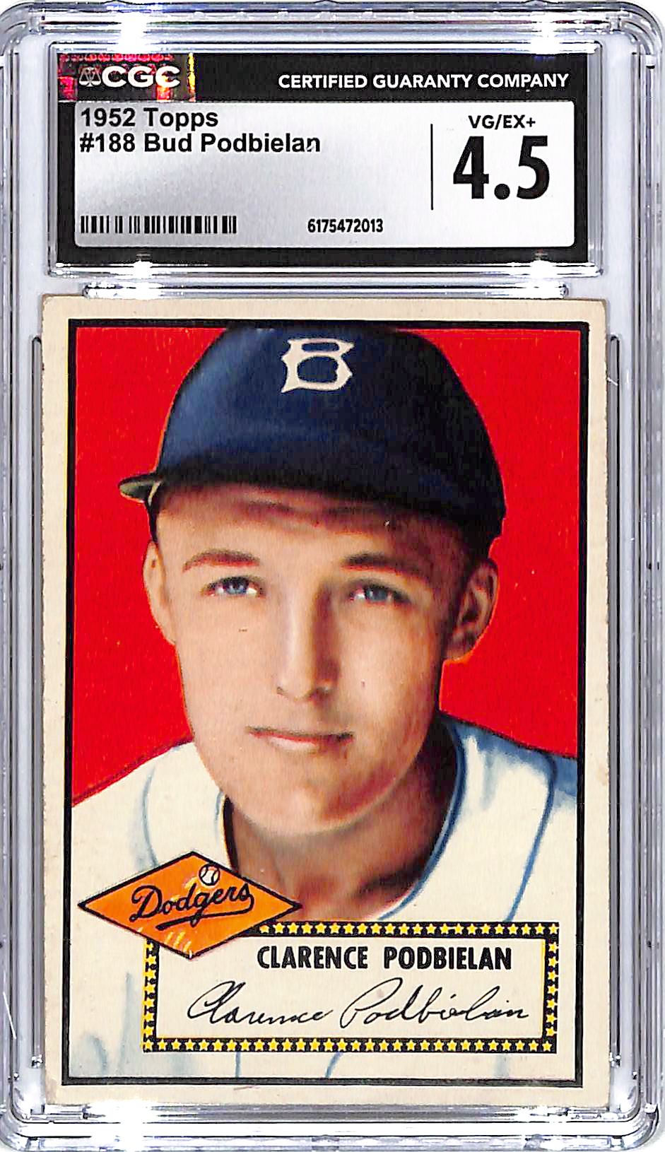 1952 Topps Bud Podbielan #188 CGC 4.5 Dodgers