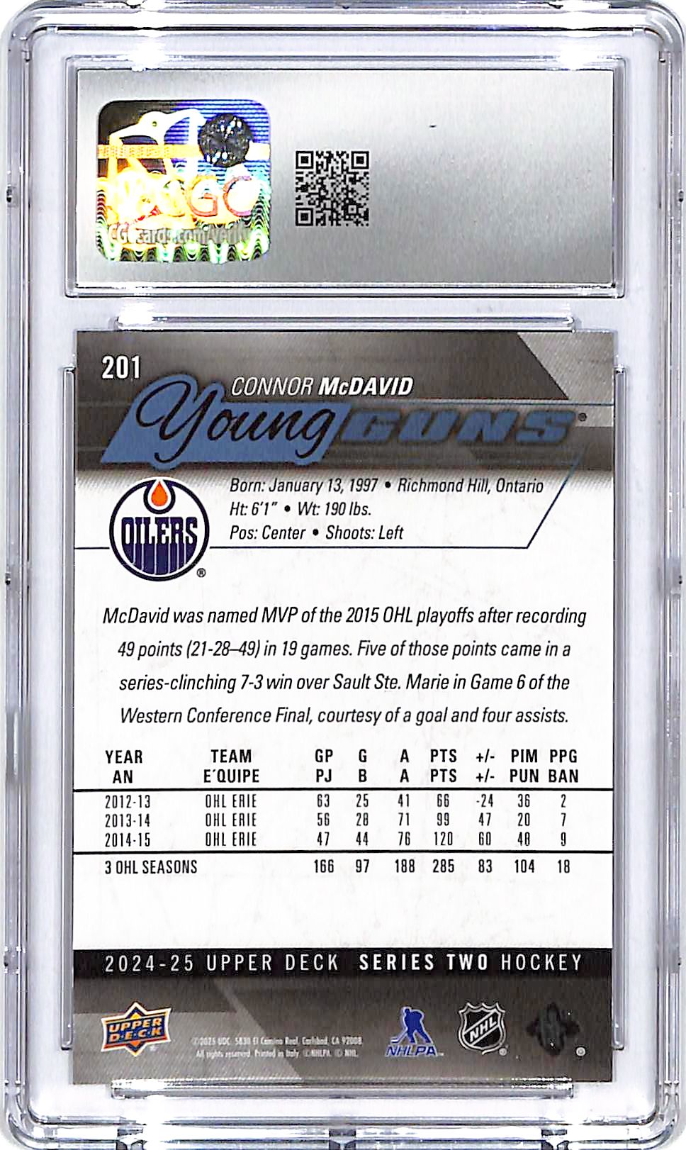2024-25 Upper Deck Connor McDavid Young Guns Renewed CGC 9 Oilers