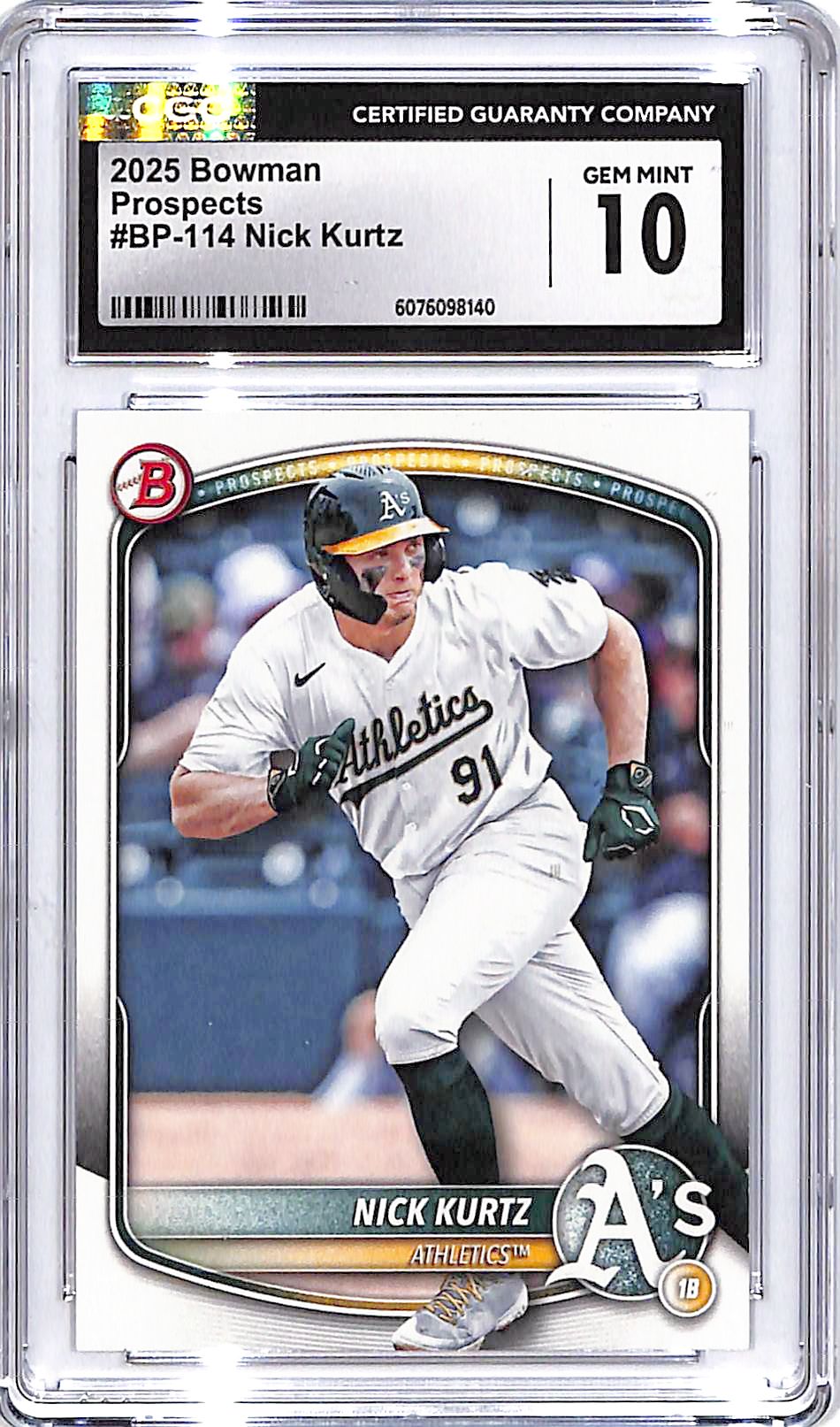 2025 Bowman Nick Kurtz Prospect Rookie RC CGC 10 Athletics