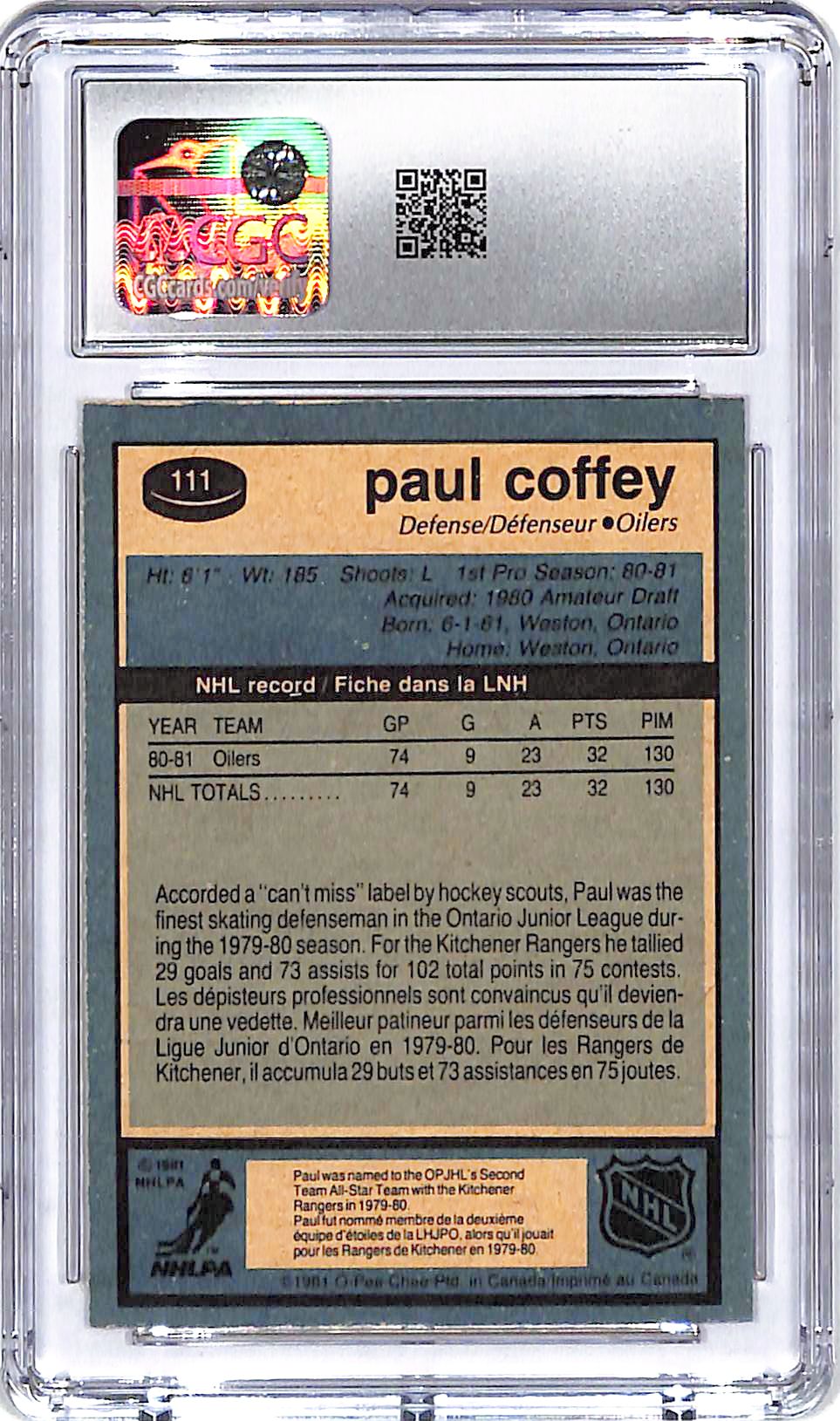 1981-82 O-Pee-Chee Paul Coffey #111 CGC 4.5 Oilers