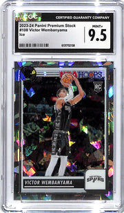 2023-24 Hoops Premium Stock Victor Wembanyama Rookie RC Ice #108 CGC 9.5 Spurs