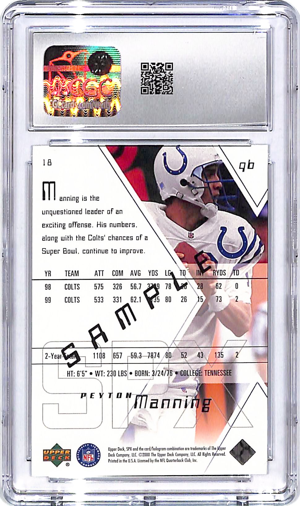 2000 SPx Peyton Manning Sample CGC 9.5 Colts