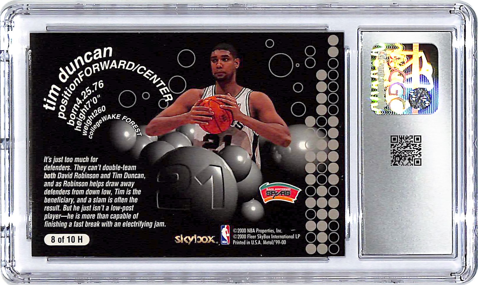 1999-00 Skybox Metal Tim Duncan Heavy Metal CGC 8.5 Spurs
