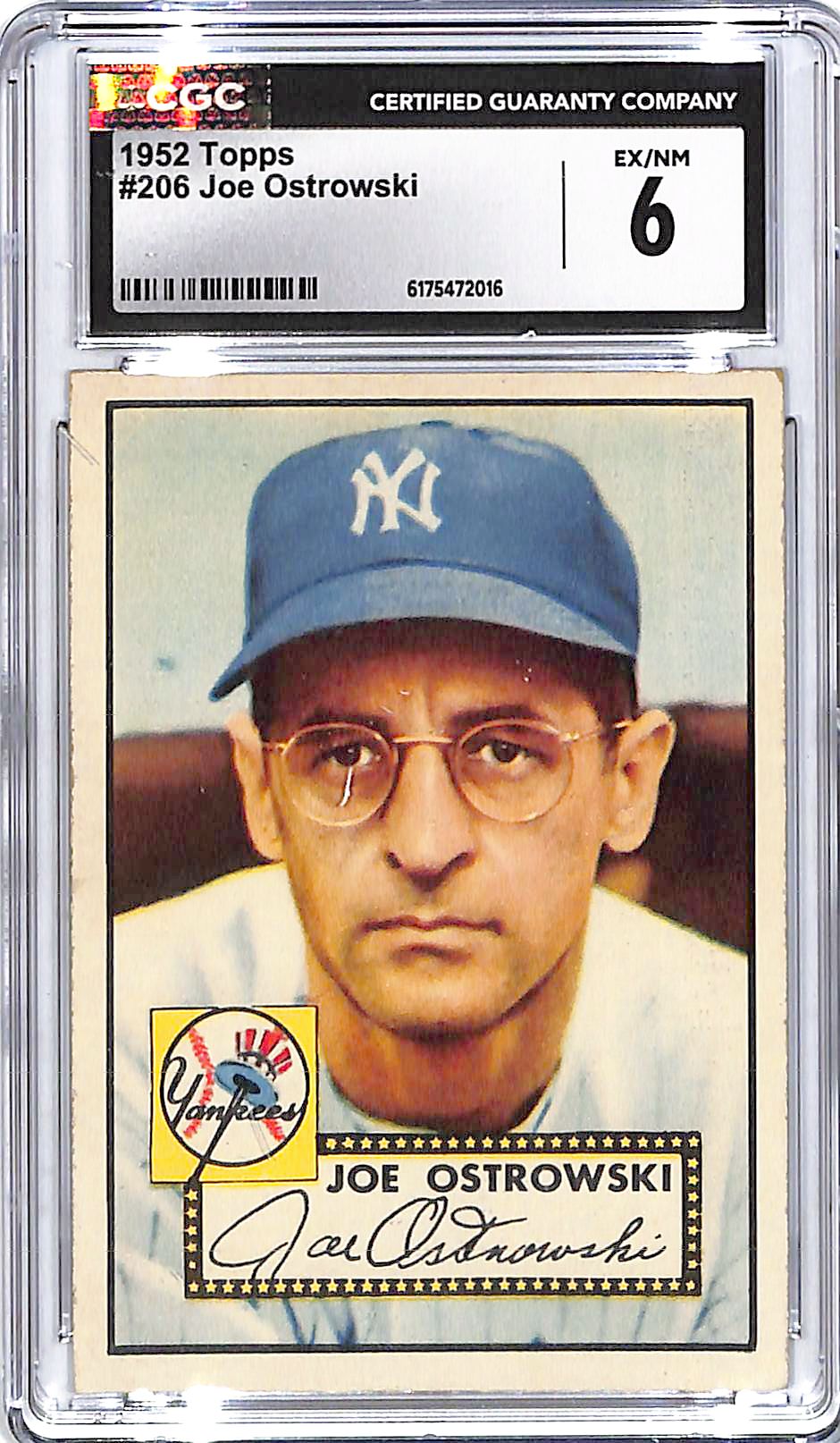 1952 Topps Joe Ostrowski #206 CGC 6 Yankees