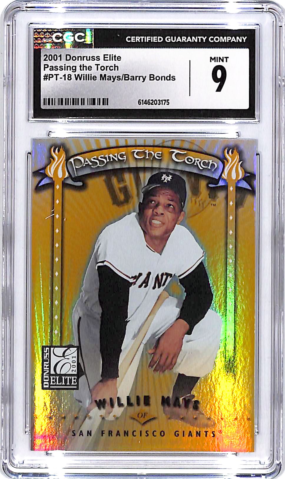 2001 Donruss Elite Willie Mays Barry Bonds Passing the Torch /500 CGC 9