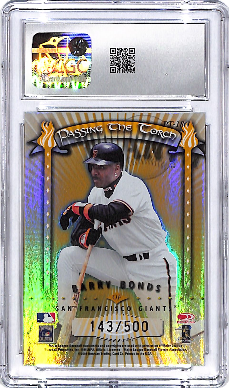 2001 Donruss Elite Willie Mays Barry Bonds Passing the Torch /500 CGC 9