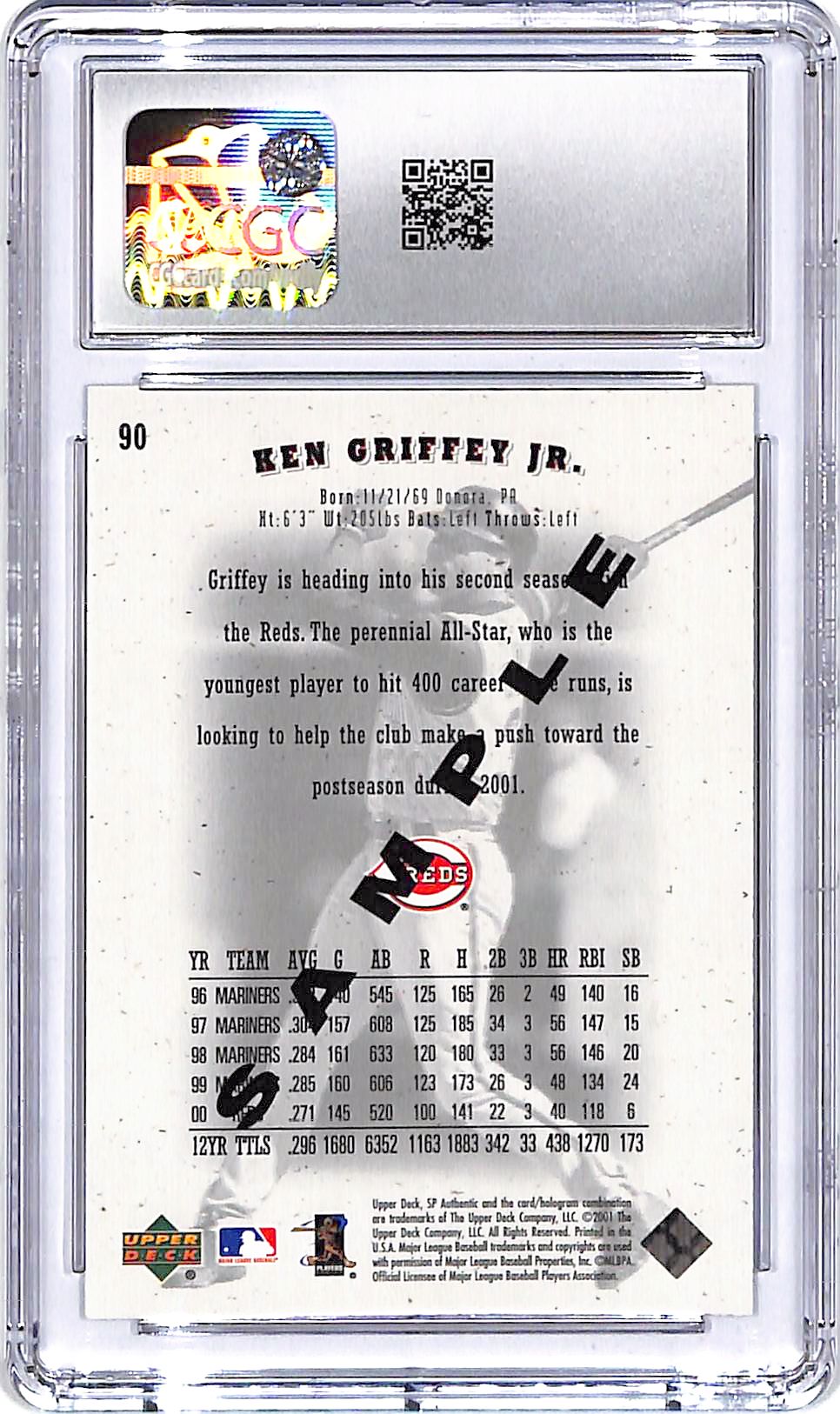 2001 SP Authentic Ken Griffey Jr Sample CGC 10 Reds