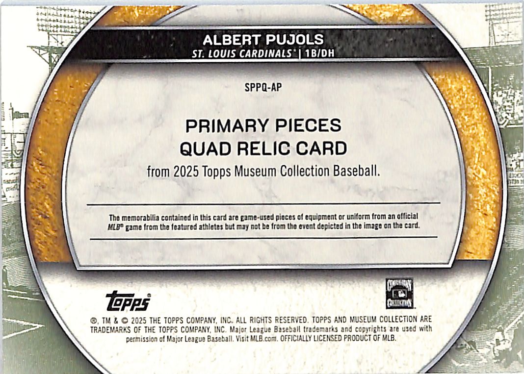 2025 Topps Museum Collection Albert Pujols Primary Pieces Jersey Patch Bat Relic /49 Cardinals