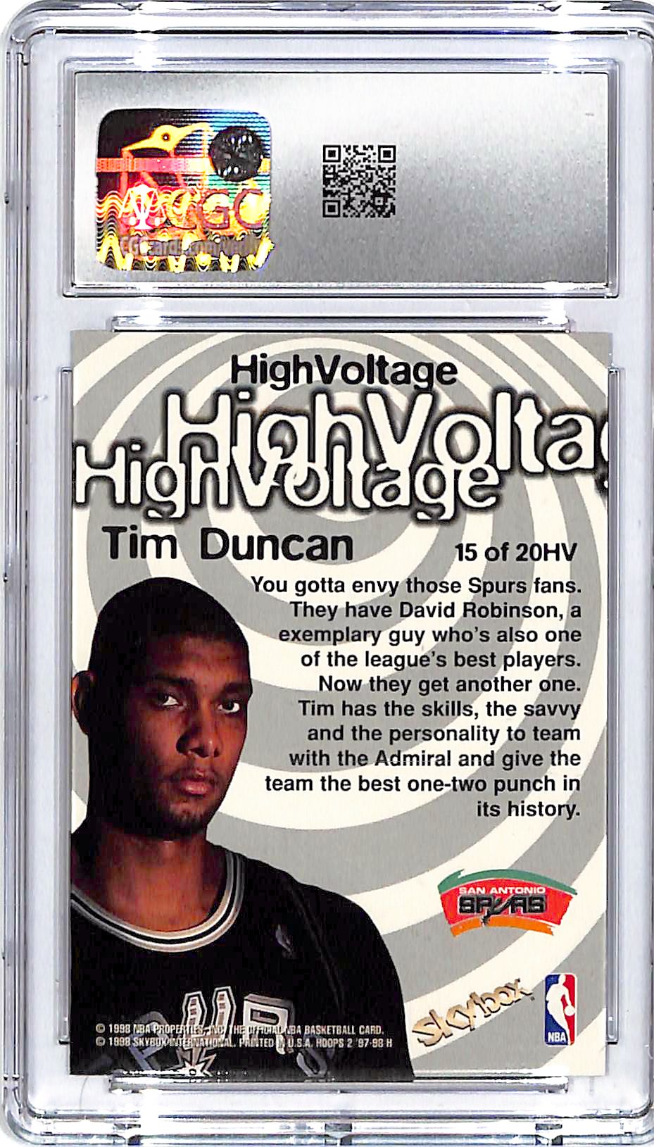 1997-98 Hoops Tim Duncan High Voltage Rookie RC CGC 9 Spurs
