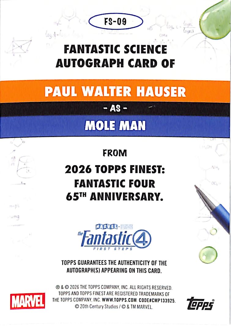 2026 Topps Finest Fantastic Four Mole Man Paul Walter Hauser Auto Autograph Refractor