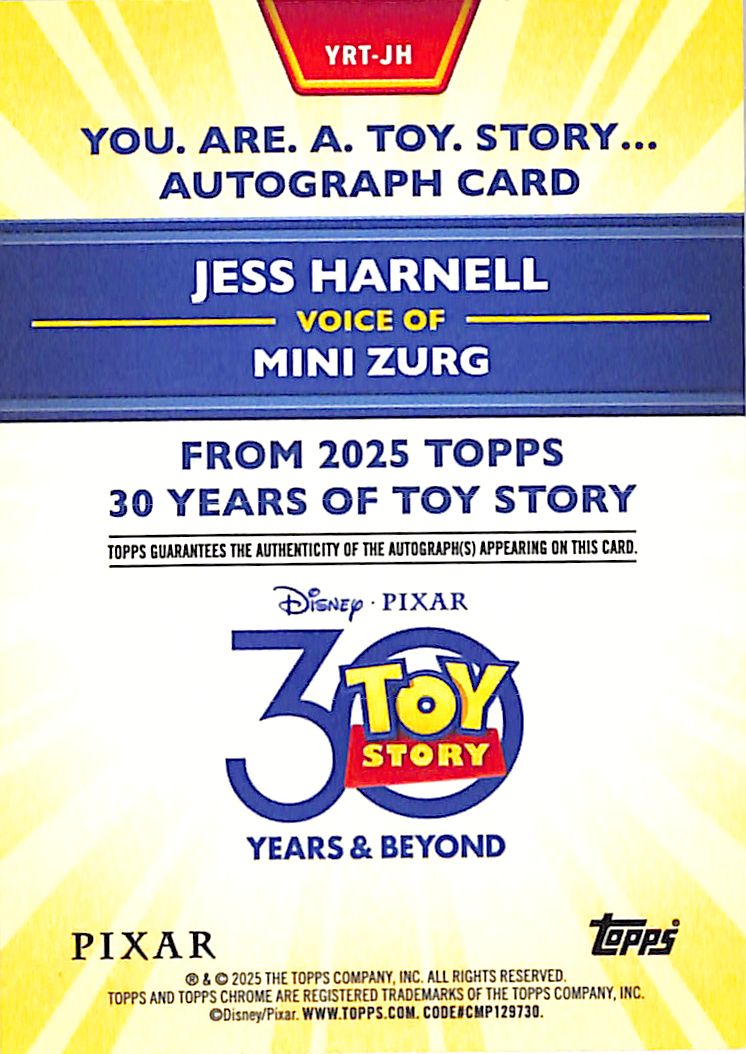 2025 Topps 30 Years of Toy Story Mini Zurg Jess Harnell Auto Autograph Orange Refractor /25
