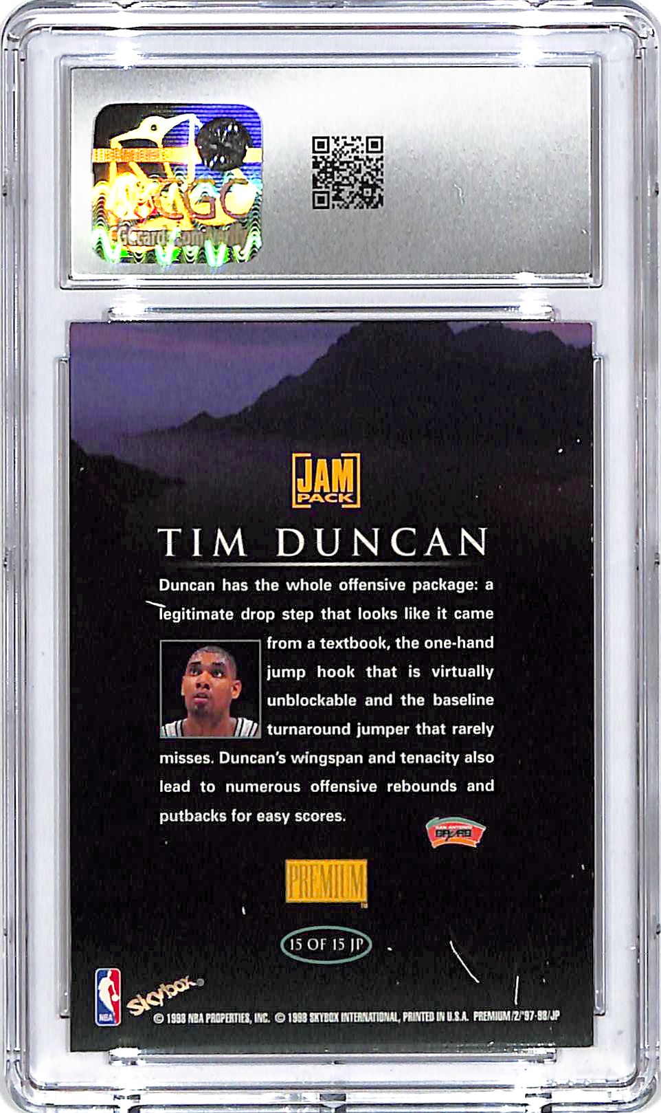 1997-98 Skybox Premium Tim Duncan Jam Pack Rookie RC CGC 8.5 Spurs