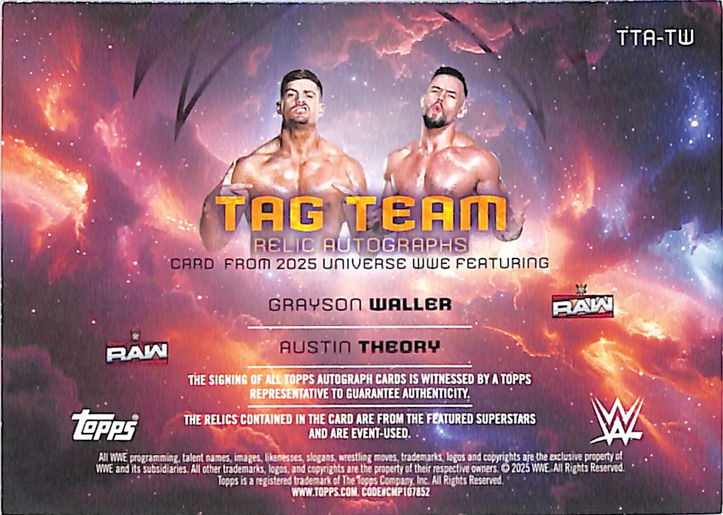 2025 Topps Universe WWE Grayson Waller Austin Theory Auto Autograph Patch Relic /99