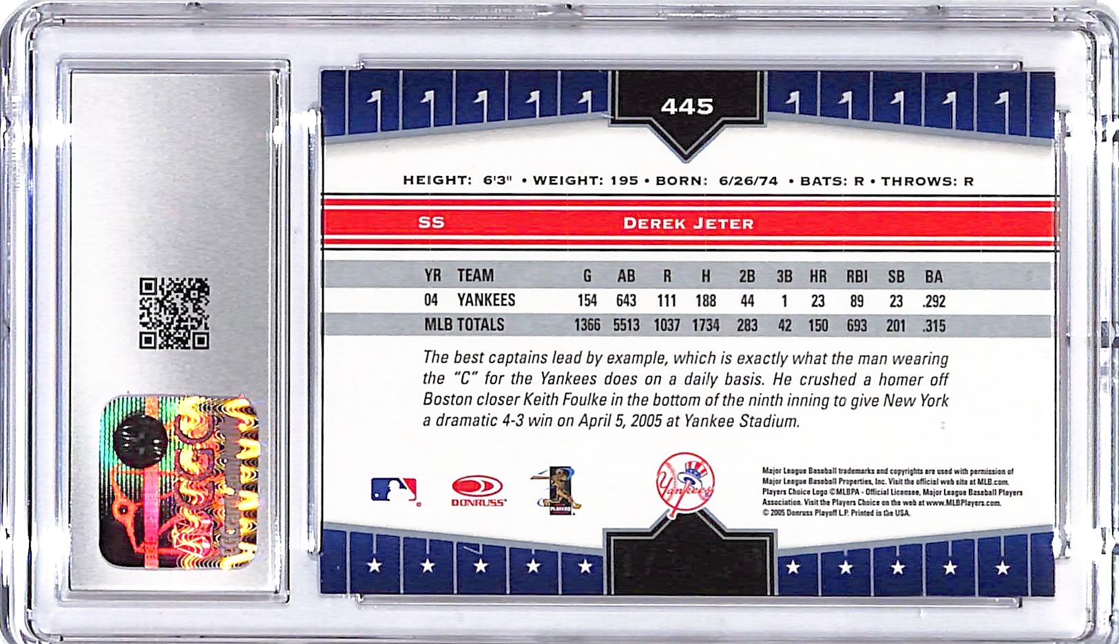 2005 Donruss Champions Derek Jeter Impressions Red /250 CGC 9.5 Yankees