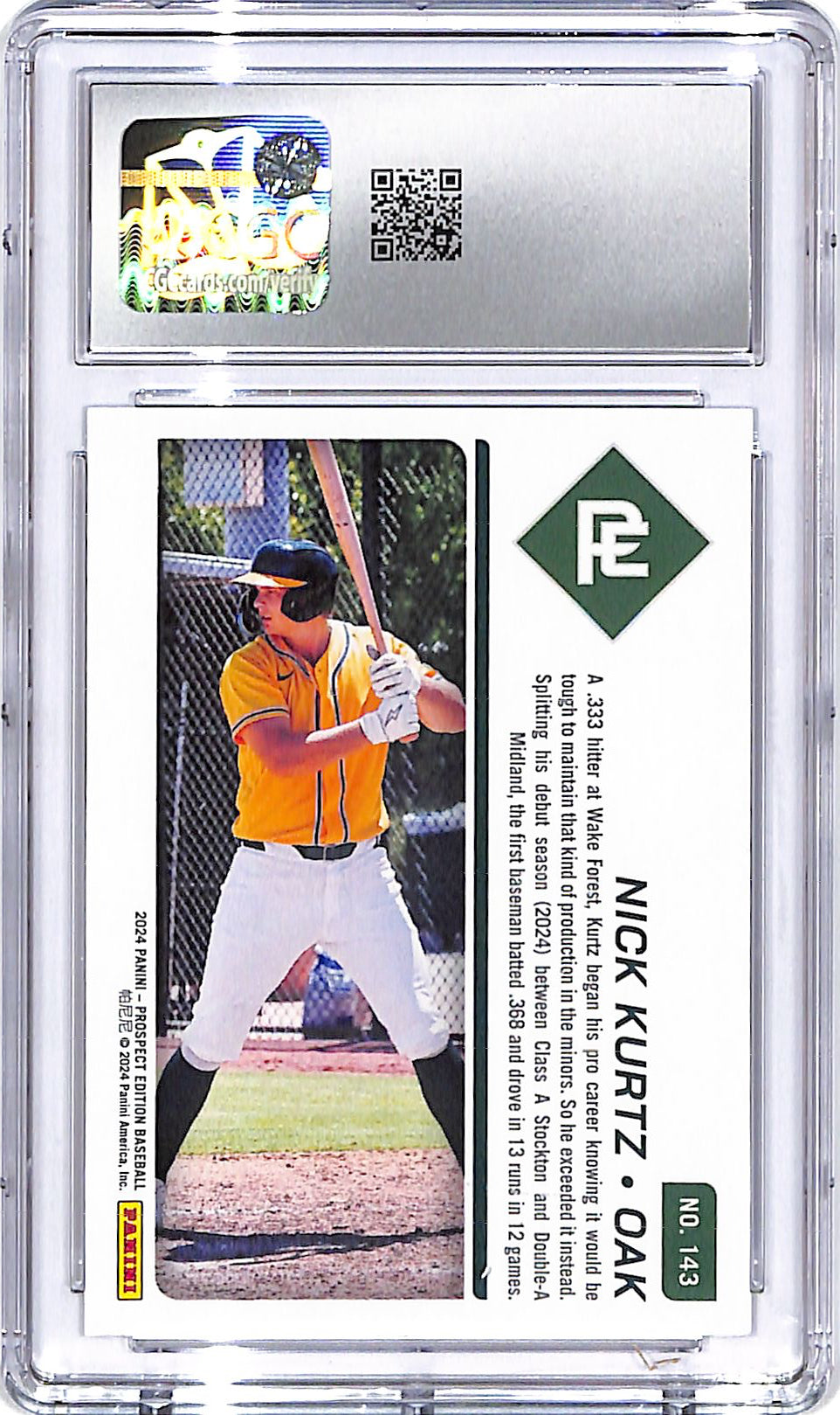 2024 Prospect Edition Nick Kurtz Rookie RC Red #143 CGC 10 Athletics