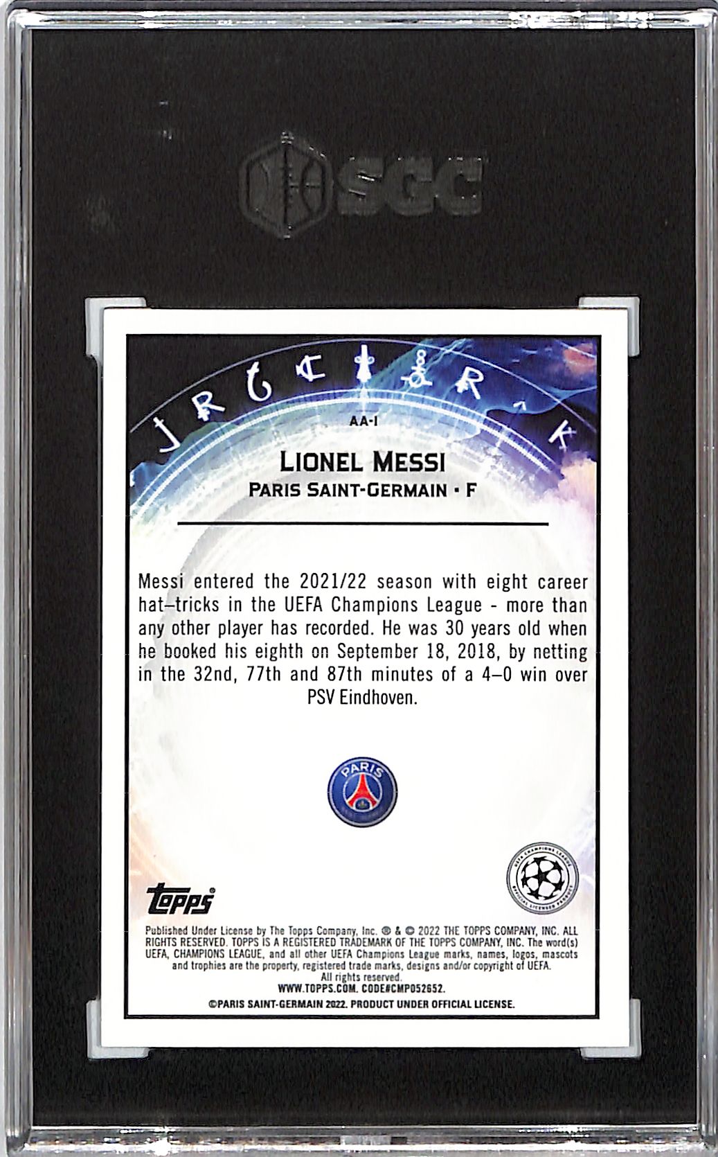 2021-22 Topps Chrome Merlin UEFA Lionel Messi Ageless Alchemy SGC 9 PSG