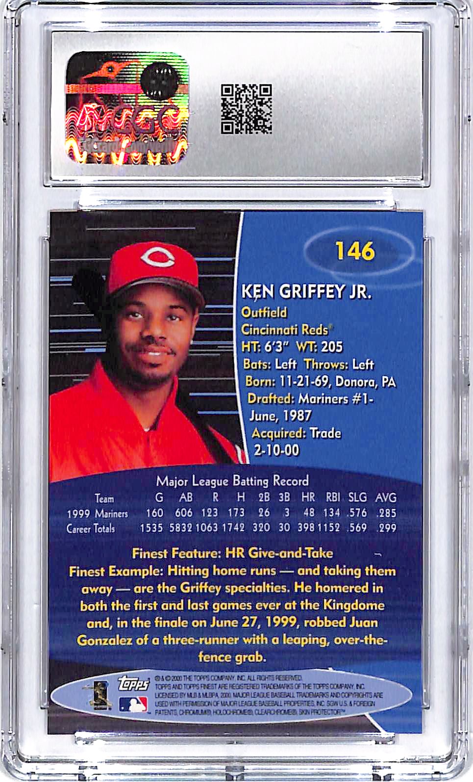 2000 Topps Finest Ken Griffey Jr #146 CGC 10 Reds