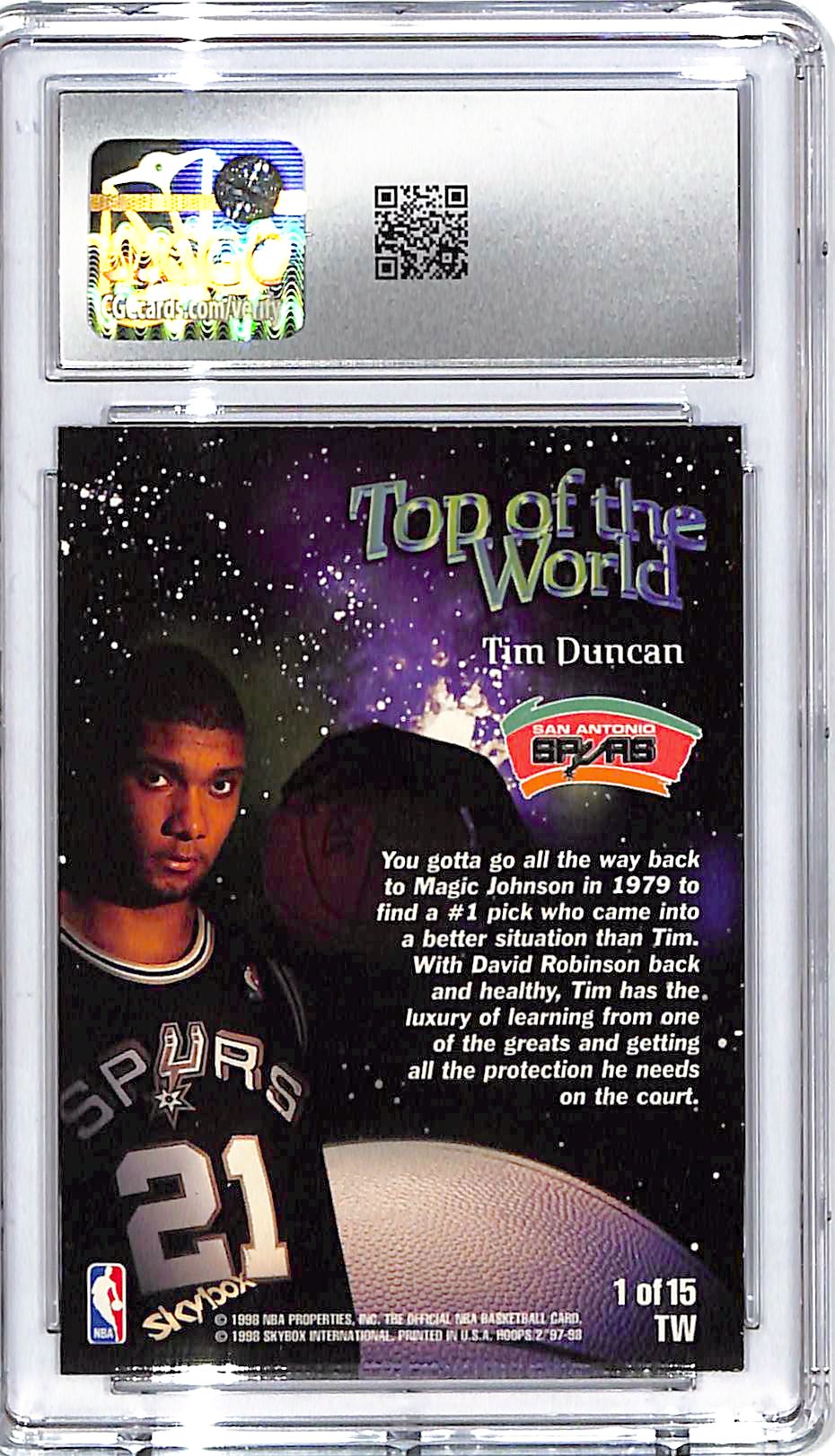 1997-98 Hoops Tim Duncan Top of the World Rookie RC CGC 9 Spurs