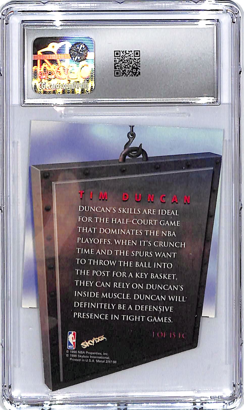1997-98 Metal Universe Championship Tim Duncan Future Champions Rookie RC CGC 9 Spurs
