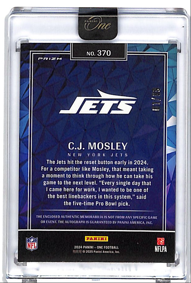 2024 Panini One CJ Mosley Auto Autograph Patch Jersey /99 Jets