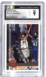 1997-98 Topps Tim Duncan Minted in Springfield Rookie RC #115 CGC 9 Spurs
