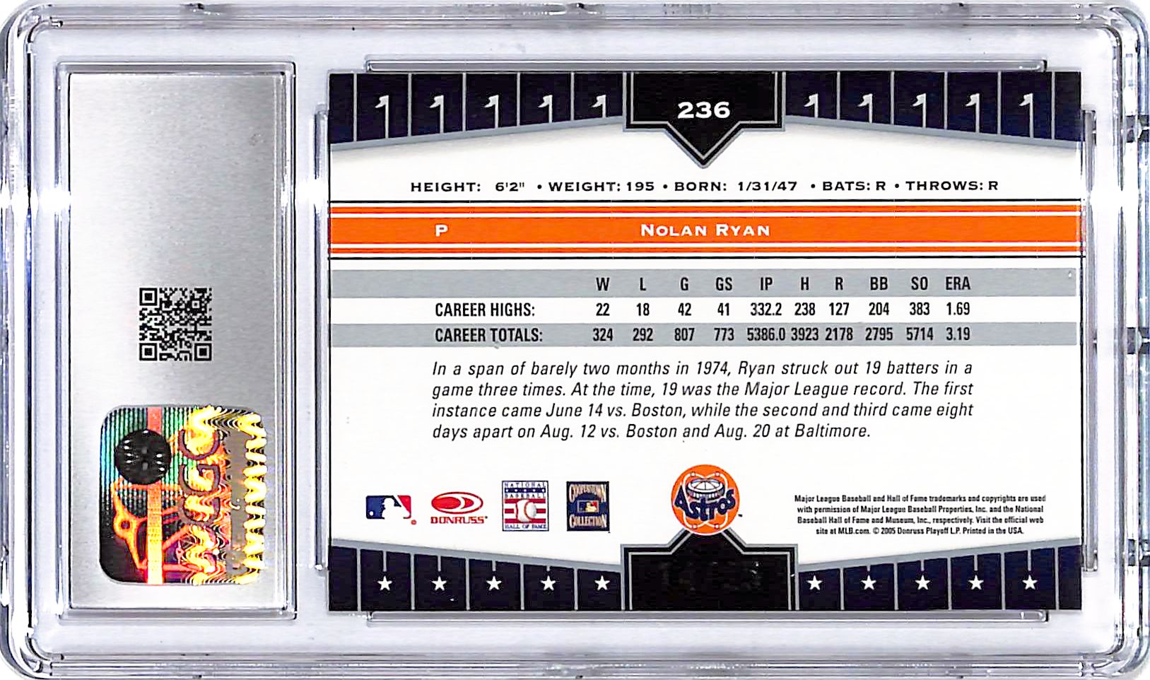 2005 Donruss Champions Nolan Ryan Impressions Green /25 CGC 9.5 Astros