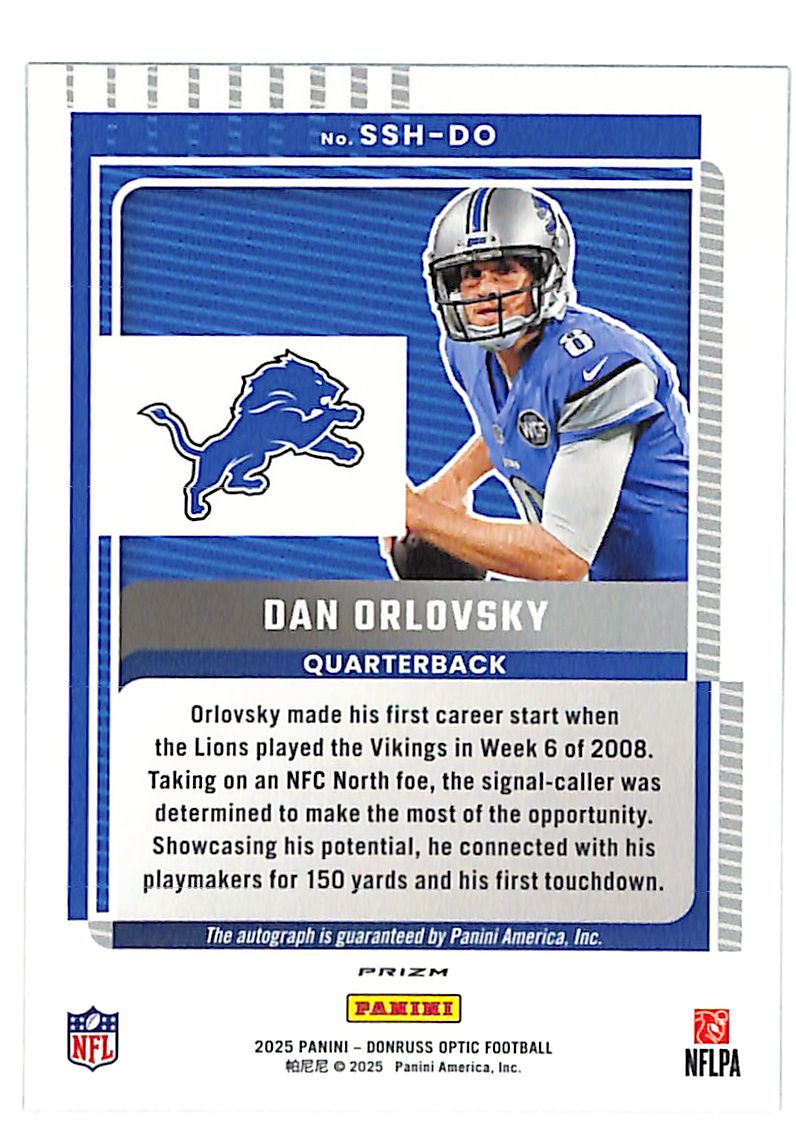 2025 Donruss Optic Dan Orlovsky Auto Autograph Signature Series Lions