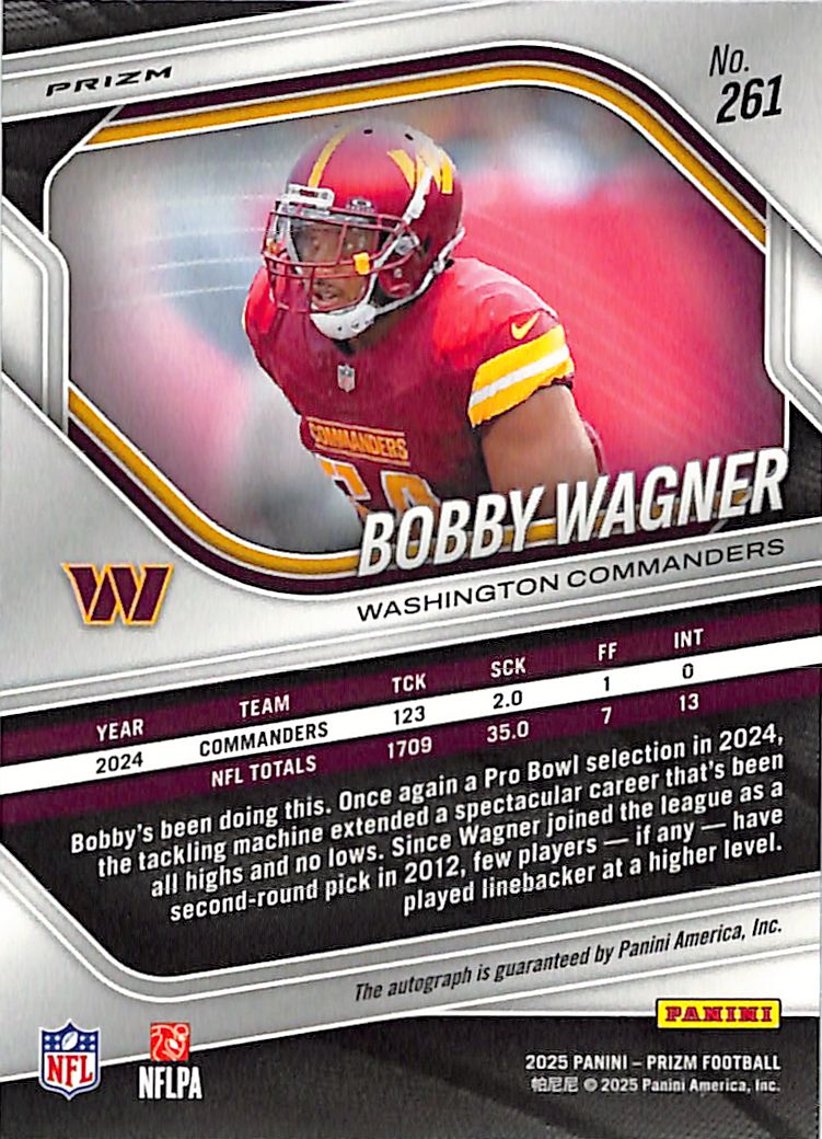 2025 Prizm Bobby Wagner Auto Autograph Silver Commanders