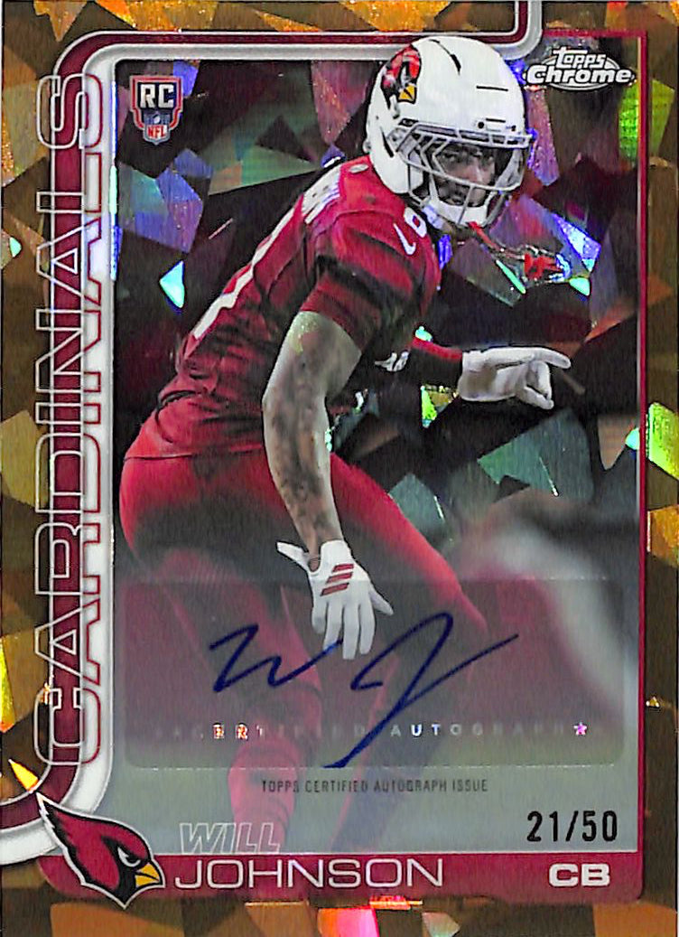 2025 Topps CHrome Sapphire Will Johnson Auto Autograph Rookie RC Gold Refractor /50 Cardinals