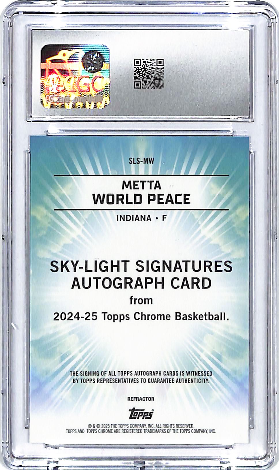 2024-25 Topps Chrome Metta World Peace Sky Light Signatures Refractor Auto Autograph CGC 10