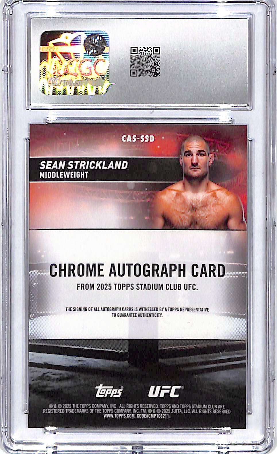 2025 Topps Stadium Club UFC Sean Strickland Chrome Auto Autograph CGC 10