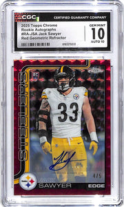 2025 Topps Chrome Jack Sawyer Auto Autograph Rookie RC Red Geometric CGC 10 /5 Steelers