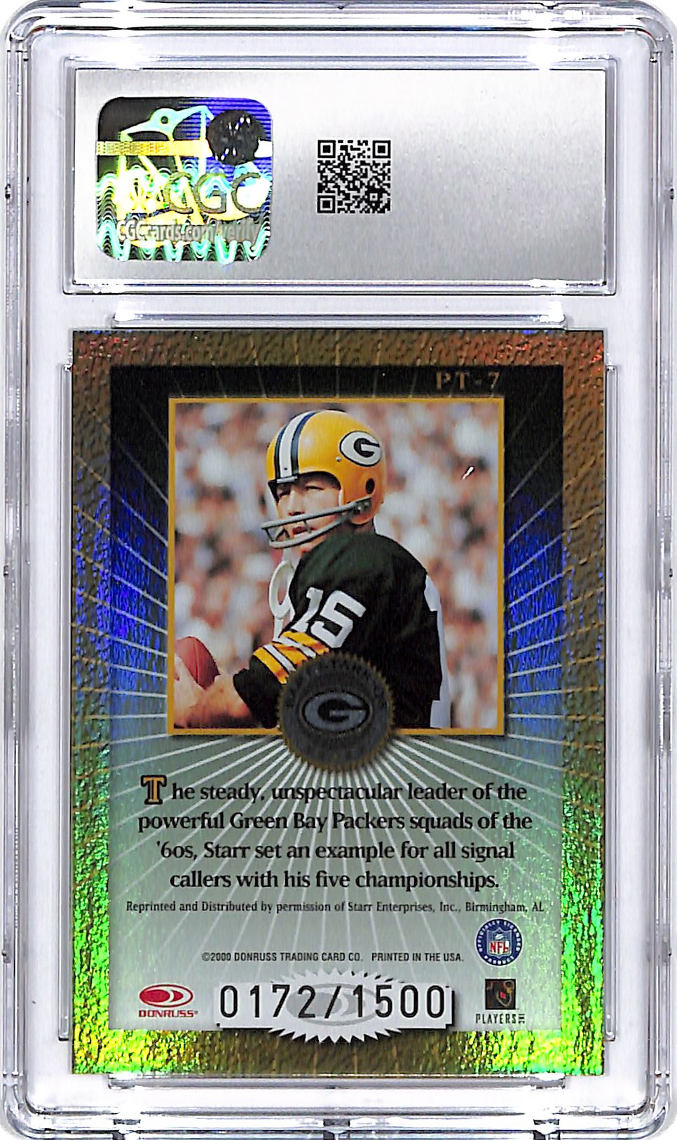 2000 Donruss Elite Bart Starr Passing the Torch /1500 CGC 10 Packers