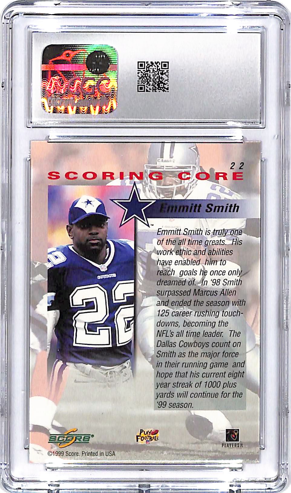 1999 Score Emmitt Smith Scoring Core #22 CGC 10 Cowboys