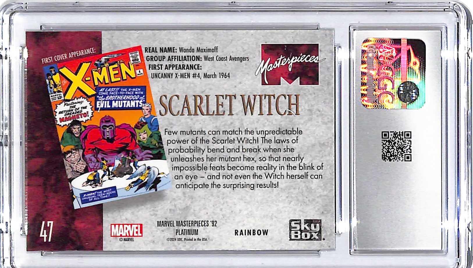 2024 Upper Deck Marvel masterpieces 92 Scarlet Witch Rainbow CGC 10