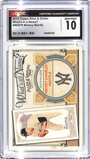2012 Topps Allen and Ginter Mickey Mantle What's in a Name CGC 10 Yankees
