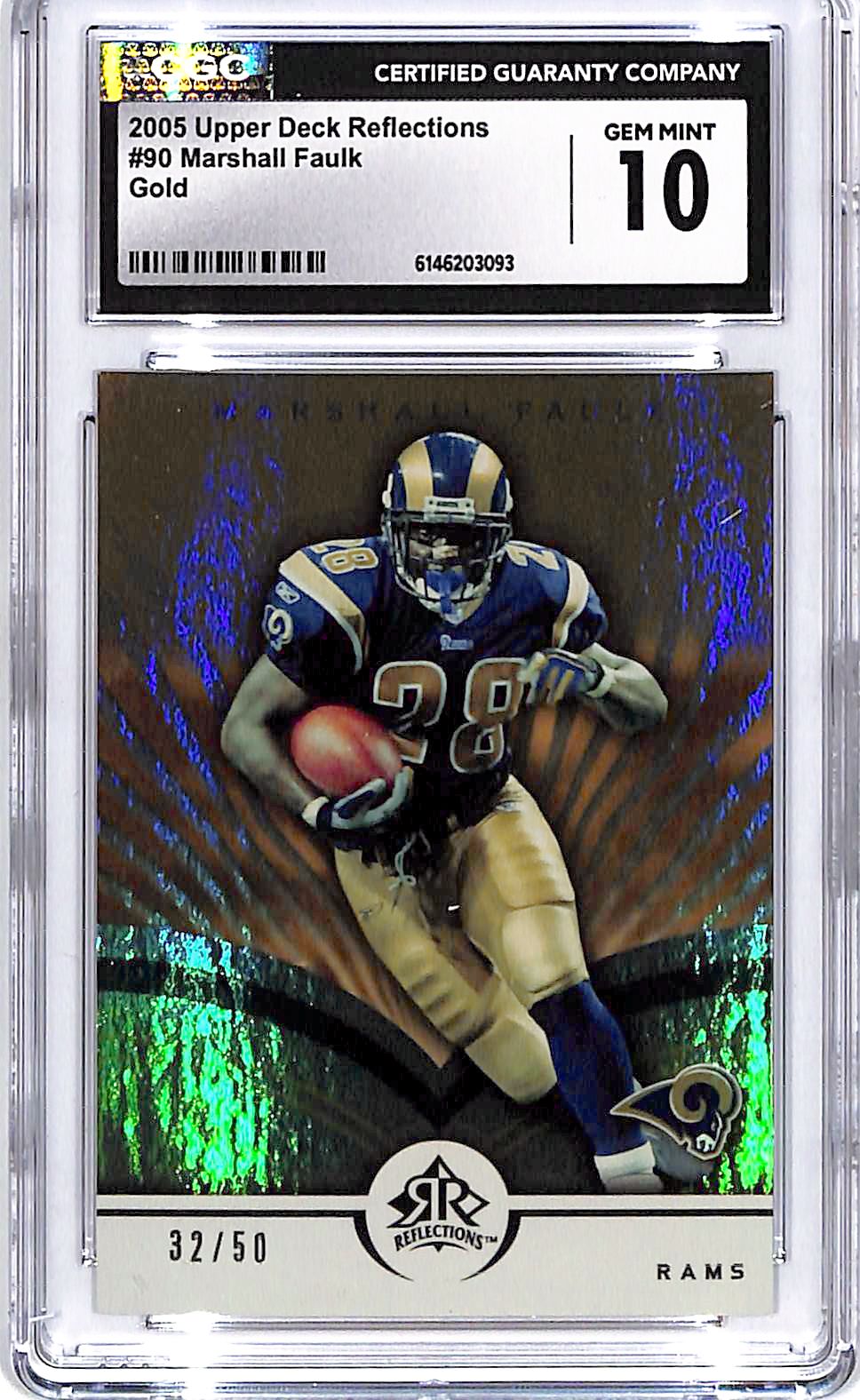 2005 Upper Deck Reflections Marshall Faulk Gold /50 CGC 10 Rams