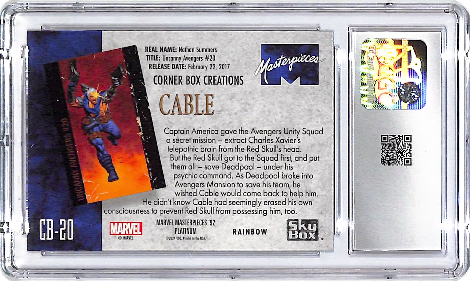 2024 Upper Deck marvel Masterpieces 92 Cable Corner Box Creations Rainbow CGC 10
